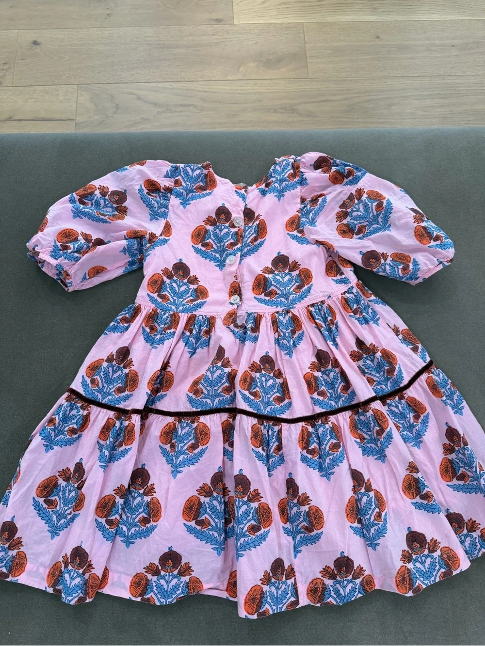 Pink Chicken Pink Dress with Blue and Orange Floral Print
